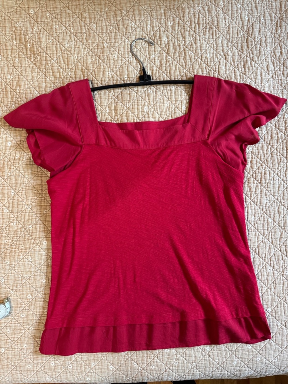 Vince Camuto Square Neck Flutter Sleeve Top - Red